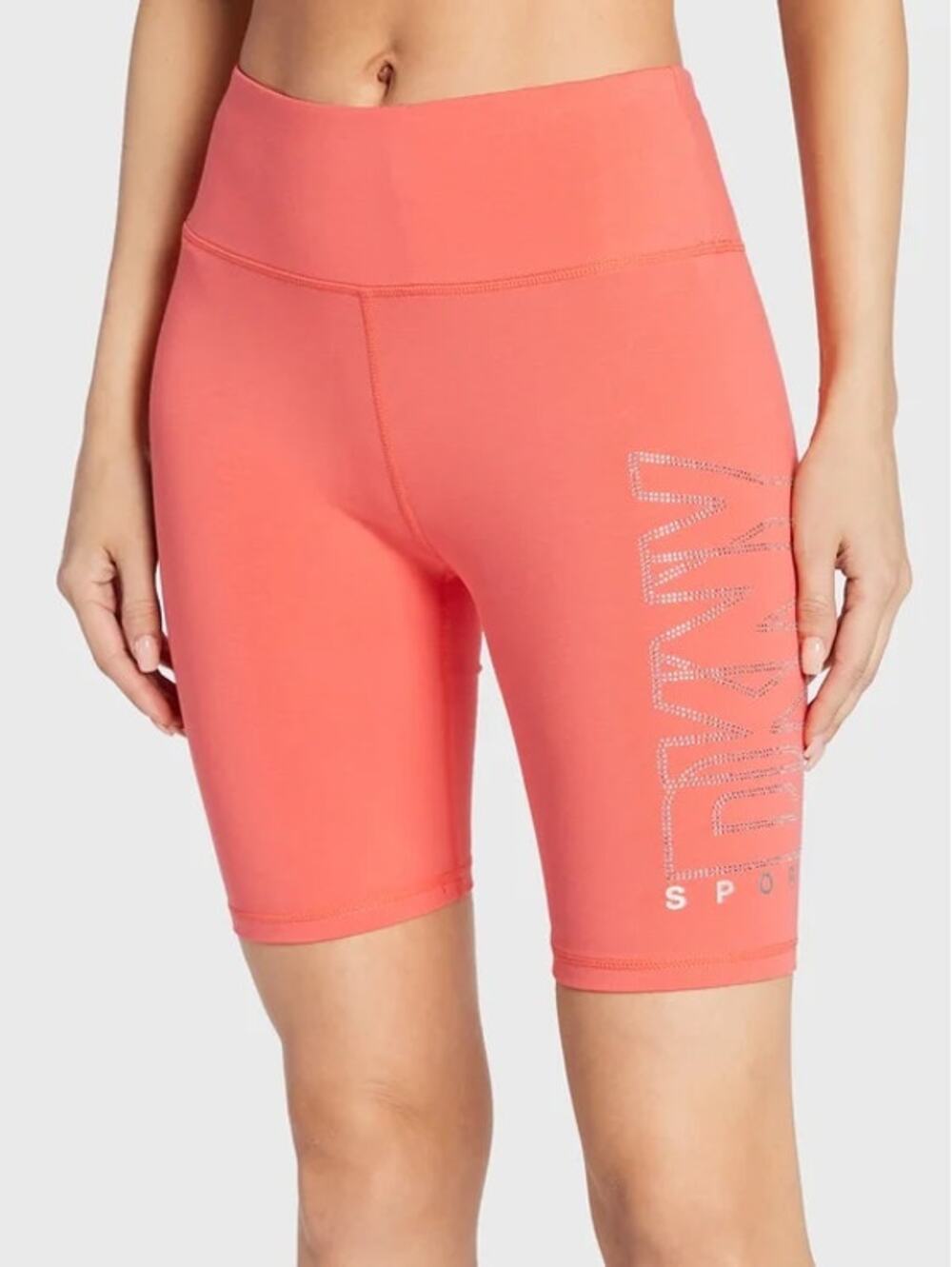 DKNY Womens Bike Shorts Small Pink Coral High Waist Pull On Stretch Athletic NWT